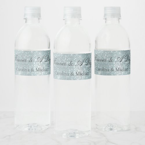 Glam Aqua Glitzy Silver Sparkle Water Bottle Label