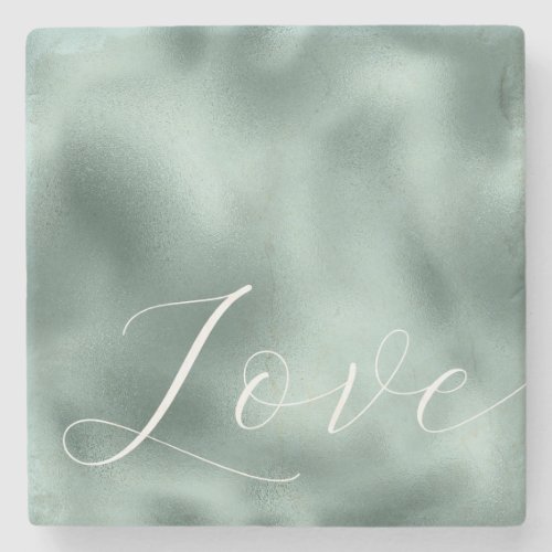 Glam Aqua Pine Green Love Stone Coaster