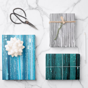 Glam Aqua Sparkle Stripes Wrapping Paper Sheets