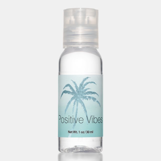 Glam Aqua Tropical Palm Tree Ombre        Hand Sanitizer (Front)