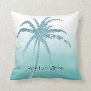 Glam Aqua Tropical Palm Tree Ombre Throw Pillow