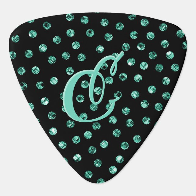 Glam Aquamarine Teal Diamonds Monogrammed Custom Guitar Pick (Front)