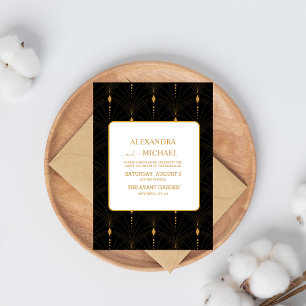 Glam Art Deco Black Gatsby 1920s Style Wedding Invitation