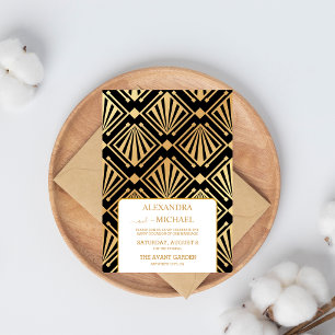 Glam Art Deco Black Gatsby 1920s Style Wedding Invitation