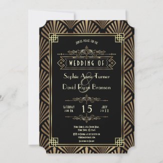 Glam Art Deco Black Gatsby 1920s Style Wedding Invitation