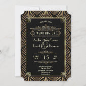 Glam Art Deco Black Gatsby 1920s Style Wedding Invitation (Front)