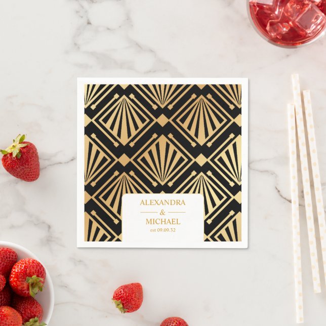 Glam Art Deco Black Gatsby 1920s Style Wedding Napkins (Insitu)