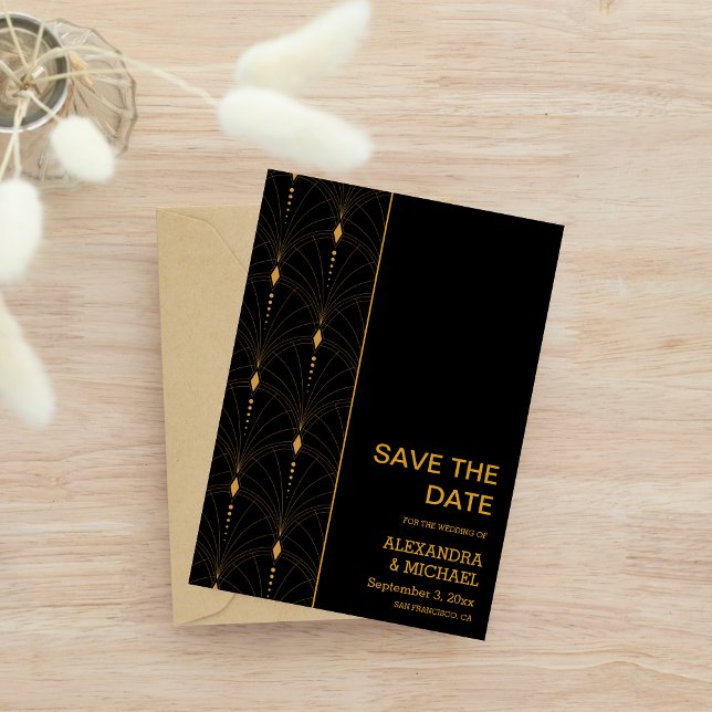 Glam Art Deco Black Gatsby 1920s Style Wedding Save The Date (Creator Uploaded)