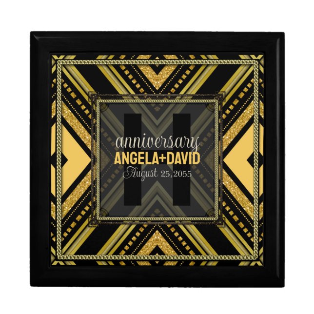 Glam Art Deco Black Gold Special Event Wooden Gift Box (Front)