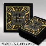 Glam Art Deco Black Gold Wedding Anniversary Box<br><div class="desc">Art Deco inspired design with Gatsby, roaring 20s with glam and R&B fusion flavour. With customizable text and monogram, combined with a very stylish glitter gold and black geometric design. Sleek and elegant custom Wedding, Anniversary or engagement present. Personalize with names, anniversary date and monogram or numbers - made into...</div>