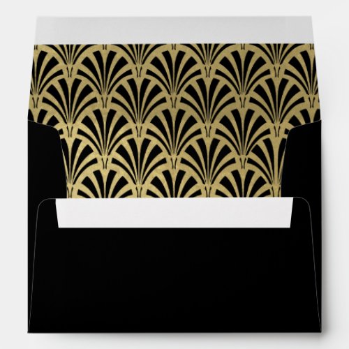 Glam Art Deco Black wth Faux Gold Accents Wedding Envelope