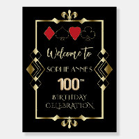 Glam Art Deco Casino 100th Birthday Welcome Sign