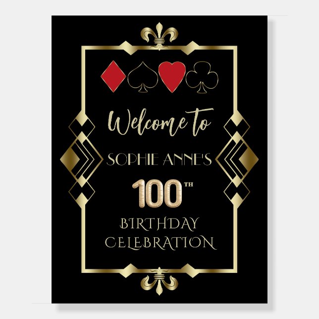 Glam Art Deco Casino 100th Birthday Welcome Sign (Front)