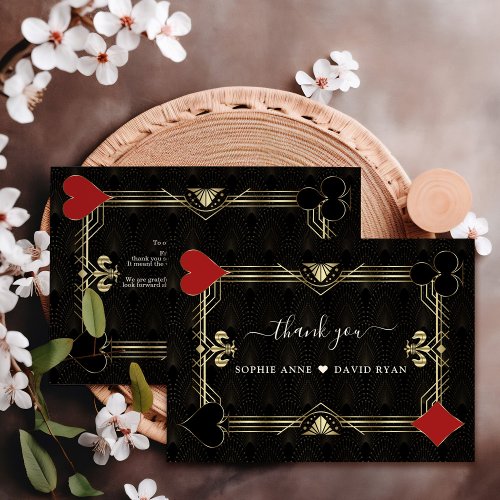 Glam Art Deco Casino Las Vegas Poker Wedding  Thank You Card