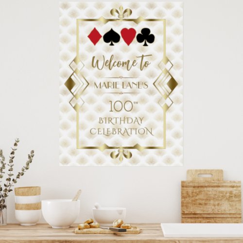 Glam Art Deco Casino Poker Birthday Welcome Sign