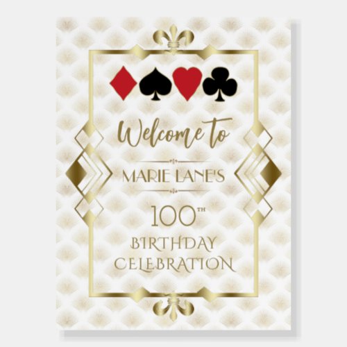 Glam Art Deco Casino Poker Birthday Welcome Sign