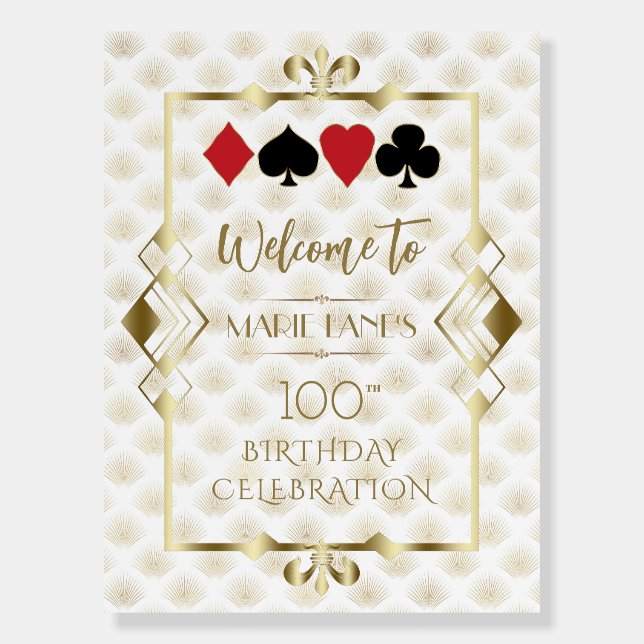 Glam Art Deco Casino Poker Birthday Welcome Sign (Front)