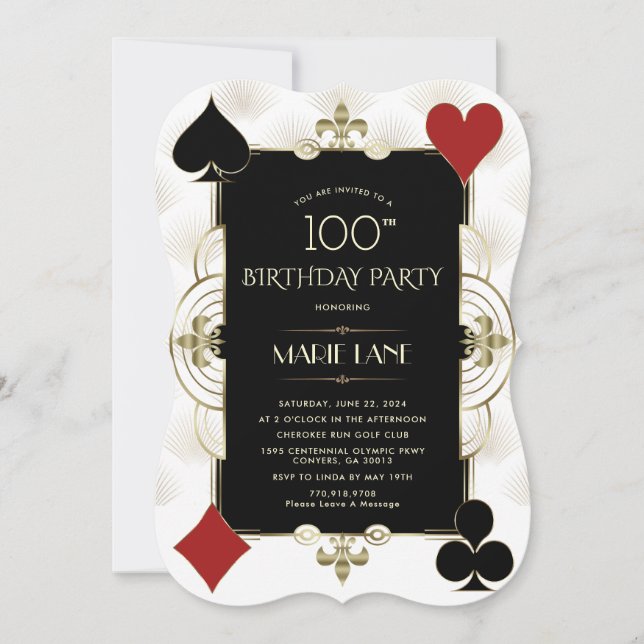 Glam Art Deco Casino Royale Poker Woman Birthday  Invitation (Front)