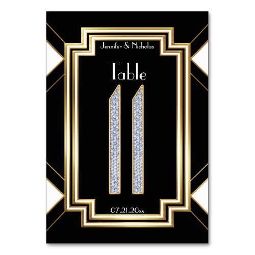 Glam Art Deco Diamond Wedding Table Number Eleven