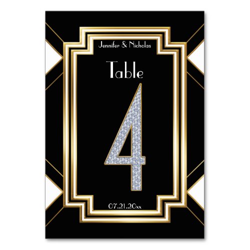 Glam Art Deco Diamond Wedding Table Number Four