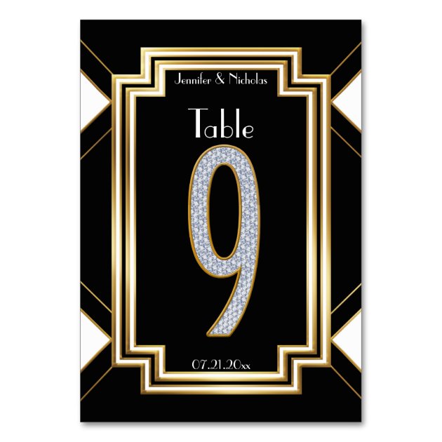 Glam Art Deco Diamond Wedding Table Number Nine Card