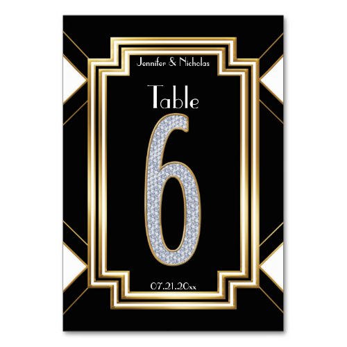 Glam Art Deco Diamond Wedding Table Number Six