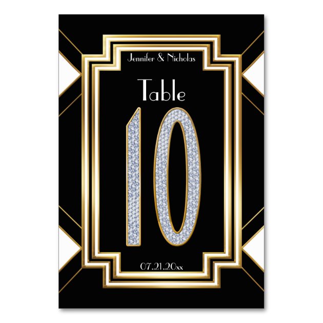 Glam Art Deco Diamond Wedding Table Number Ten