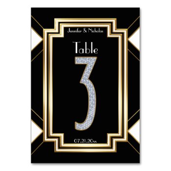 Glam Art Deco Diamonds Wedding Table Number Three by Truly_Uniquely at Zazzle