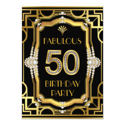 Glam Art Deco Fabulous 50 Birthday Party Card