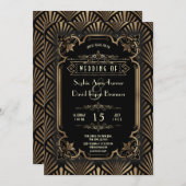 Glam Art Deco Gold Black Gatsby 20s Style Wedding Invitation (Front/Back)