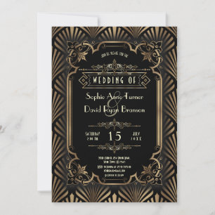 Glam Art Deco Gold Black Gatsby 20s Style Wedding Invitation