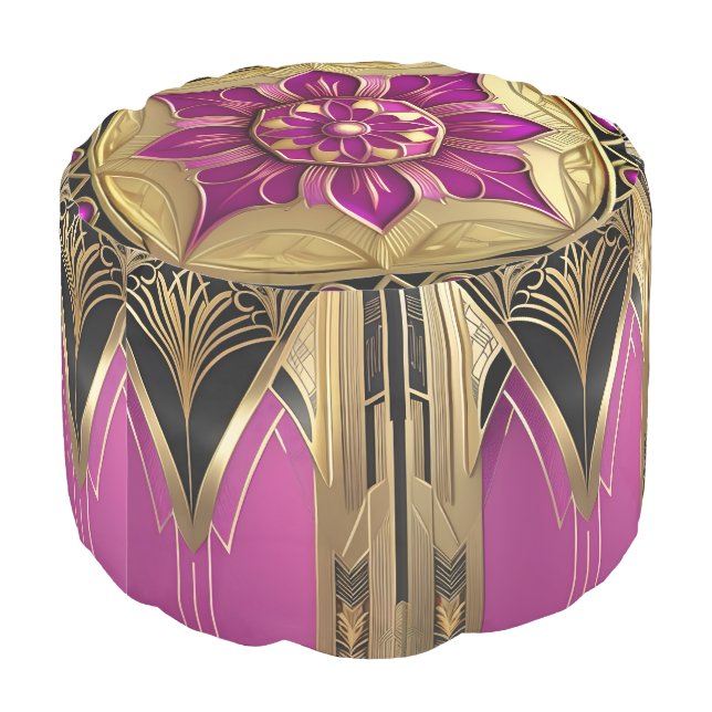 Glam art deco,gold,fuchsia, luxury,chic,elegant  pouf (Angled Back)