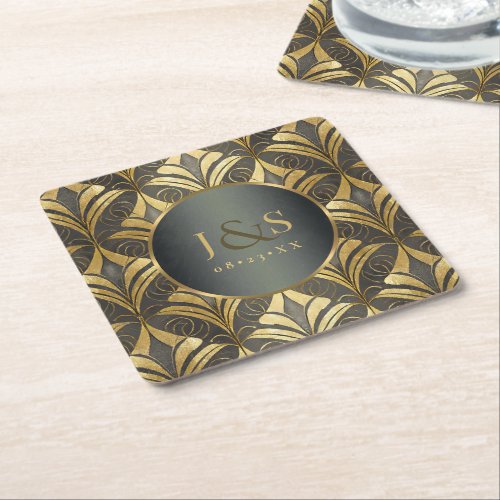 Glam Art Deco Pattern Wedding ID1033 Square Paper Coaster