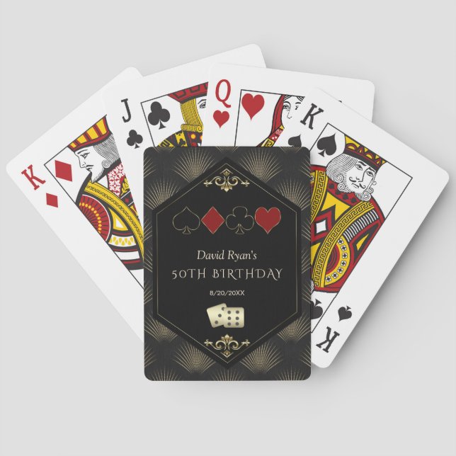 Glam Art Deco Vegas Casino Royale 50th Birthday  Poker Cards (Back)