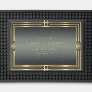Glam Art Deco Wedding Frame Black Gold ID1033 Bar Mat