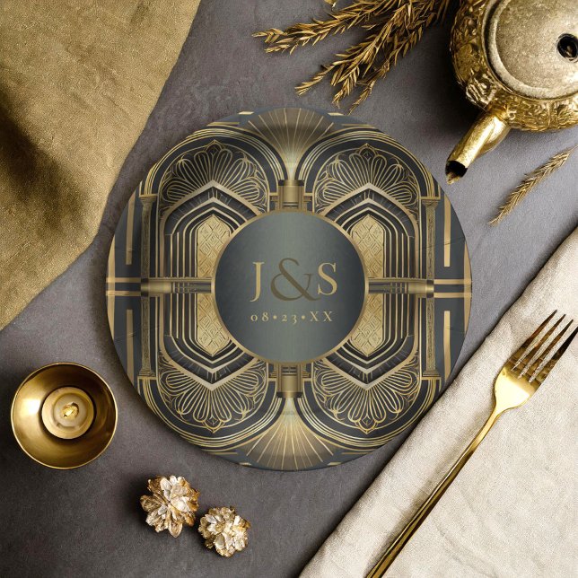 Glam Art Deco Wedding ID1033 Paper Plates (Creator Uploaded)