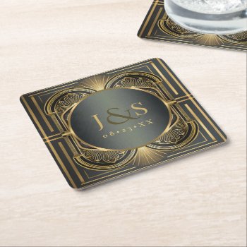 Glam Art Deco Wedding Id1033 Square Paper Coaster by arrayforhome at Zazzle