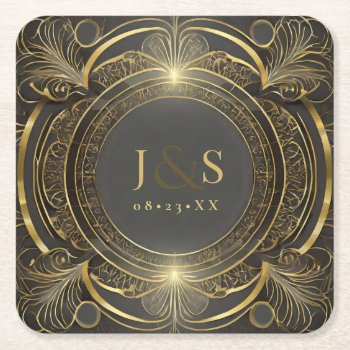 Glam Art Deco Wedding V3 Id1033 Square Paper Coaster by arrayforhome at Zazzle