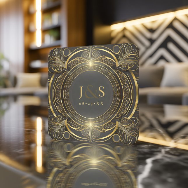 Glam Art Deco Wedding V3 ID1033 Square Paper Coaster (Creator Uploaded)