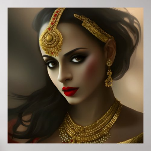 Glam Asian Indian Beautiful woman Exotic gems Poster