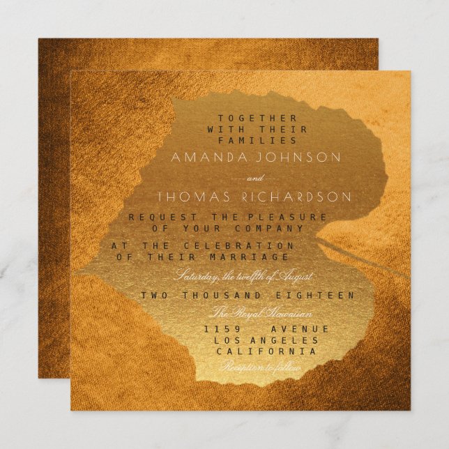 Glam Autumn Fall Golden Copper Leaves Foil Invitation (Front/Back)