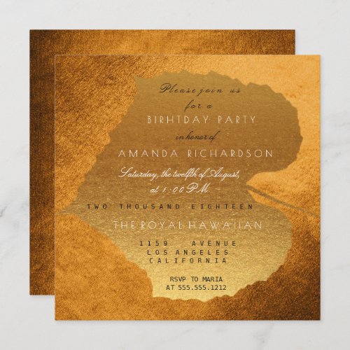 Glam Autumn Fall Golden Leaves Birthday Party Invitation