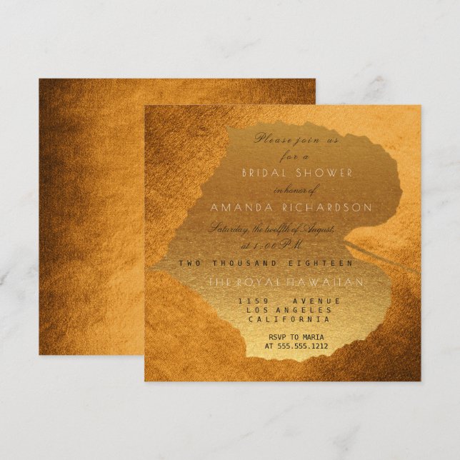 Glam Autumn Fall Golden Leaves Bridal Shower Invitation (Front/Back)