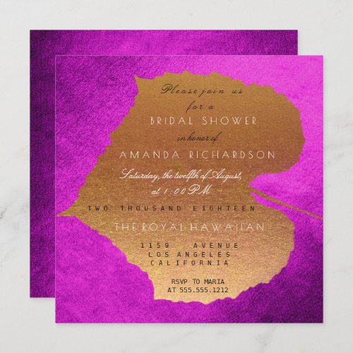 Glam Autumn Fall Pink Golden Leave Bridal Shower Invitation