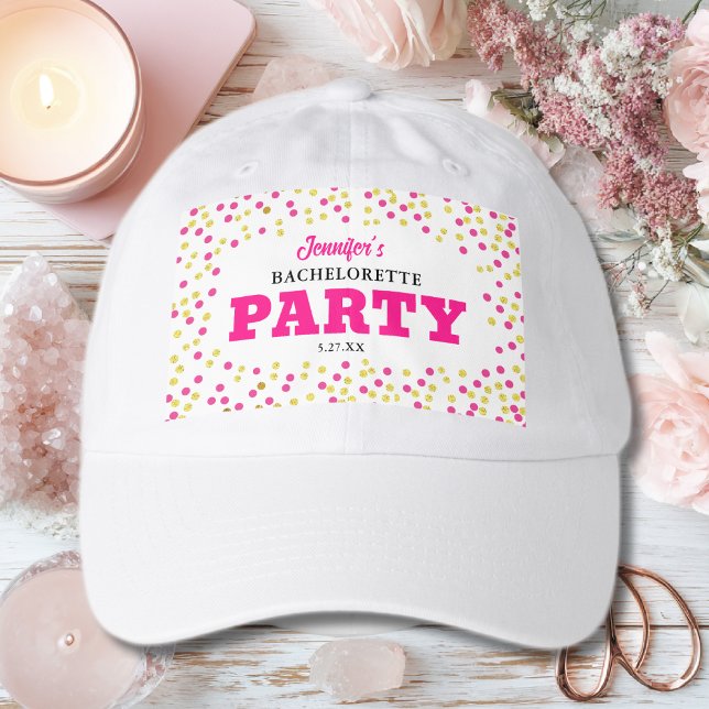 Glam Bachelorette Party Pink Gold Dots  Hat (Creator Uploaded)