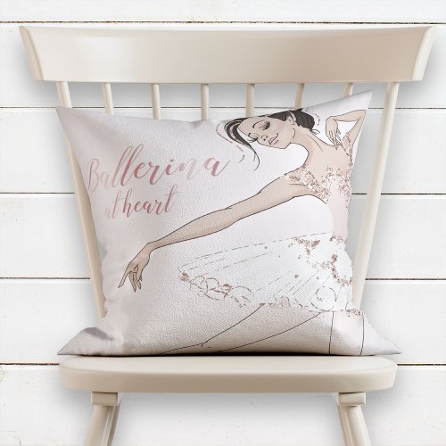 Glam Ballerina at Heart Quote Blush Pink Glitter Throw Pillow