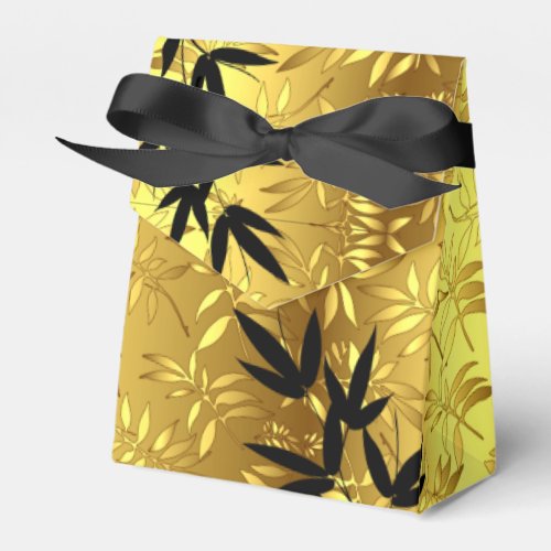 Glam Bamboo Leaves Gold Foil  gold black Favor Boxes