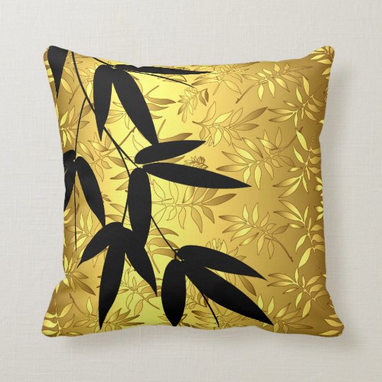 Glam Bamboo Leaves Gold Foil Gold Throw Pillow Zazzle Com