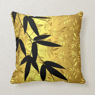 Glam Bamboo Leaves Gold Foil   gold Throw Pillow