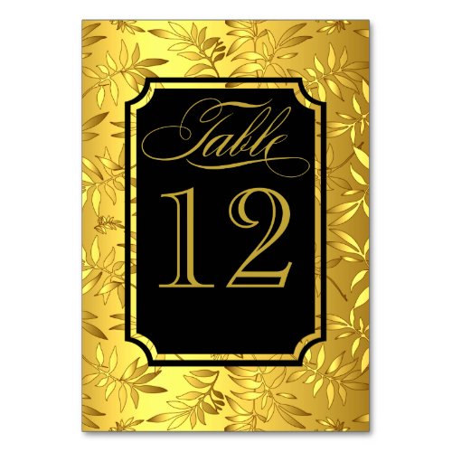 Glam Bamboo Leaves Gold Foil Table Numbers  gold